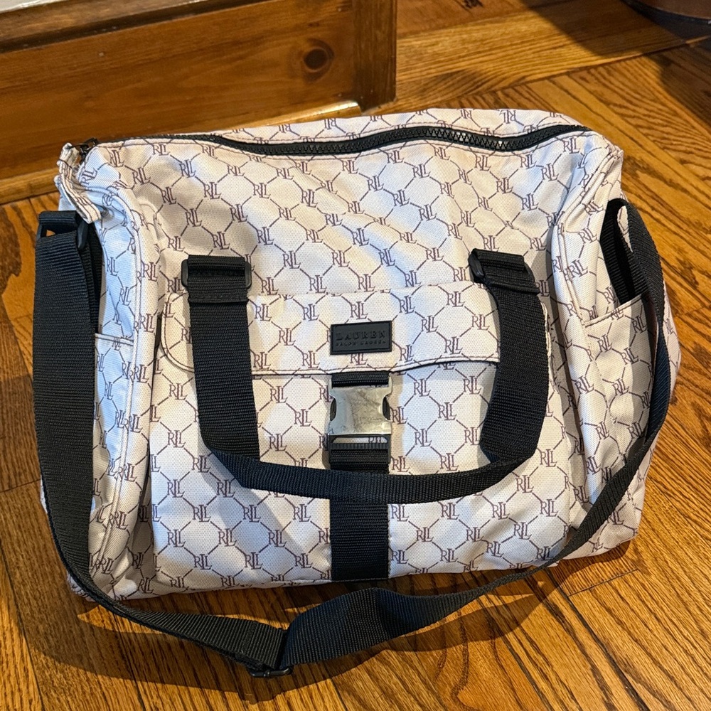 Ralph Lauren Cream and Black Monogram Diaper Bag
